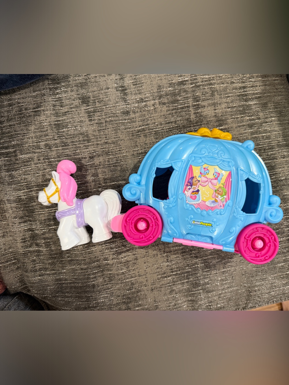 Little people Blue and Pink Princess Carriage Kids Toy with White Horse